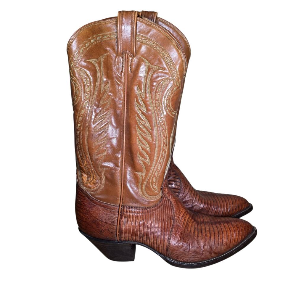 Vtg Tony Lama 1970s Striated Cowhide Leather Boots 10.5 El Paso Black Label 4203